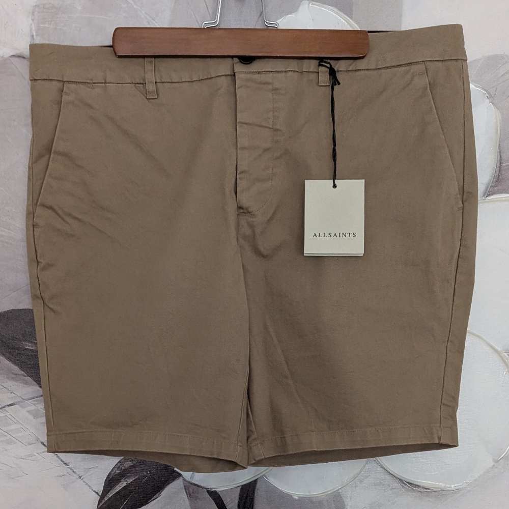 AllSaints Neiva 98% Organic Cotton Flat Front Stretch Twill Shorts Size …